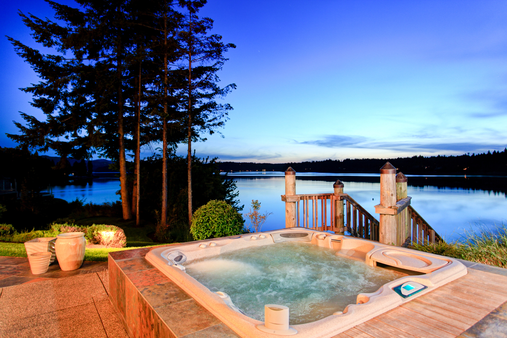 Hot tub with lake view